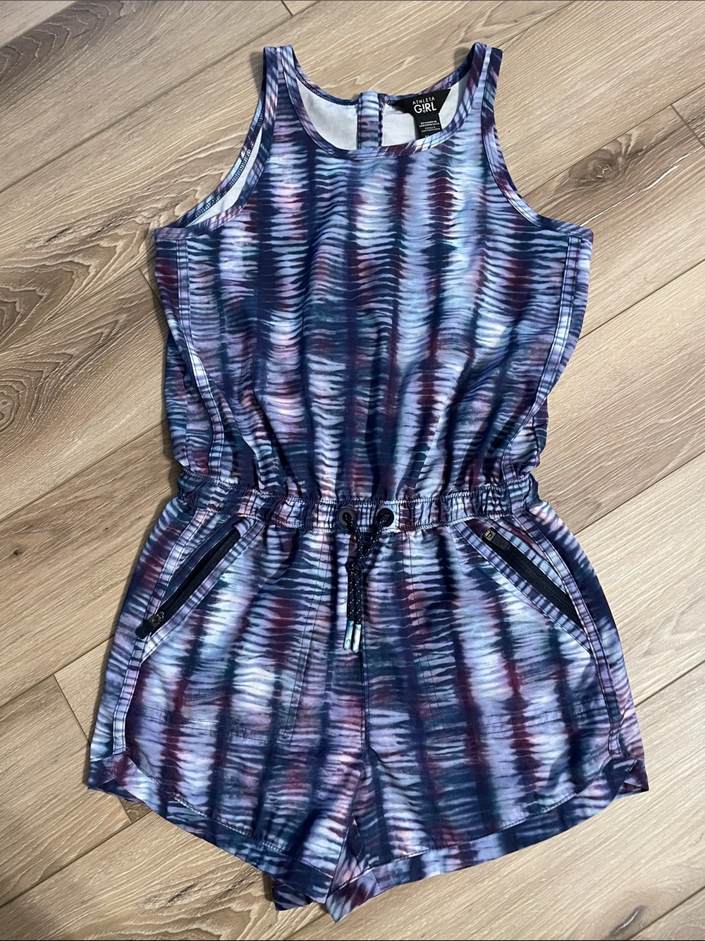 Athleta Girls 8-10 Sleeveless Tie-Dye Purple Pink Romper Shorts Athletic